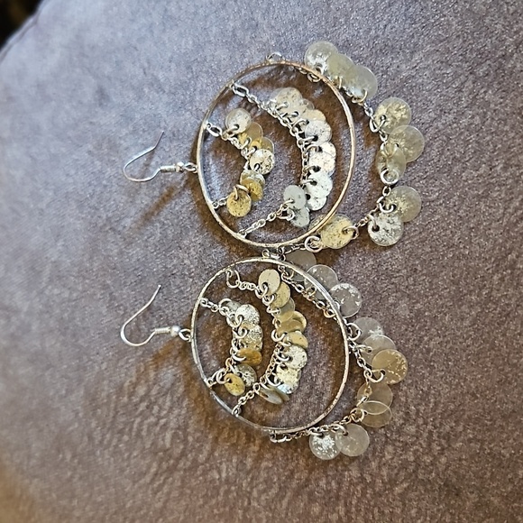 5/$25 VTG Hoop Sequin Chandalier Statement Dangle Hook Disco Earrings FLAWED - Picture 2 of 5